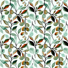 green leaves seamless pattern with watercolor