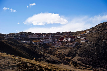Naklejka na ściany i meble view from the top of the mountain in Tibet, China 