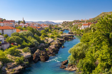 Fototapeta na wymiar view of the Neretva river in Mostar, Bosnia and Herzegovina