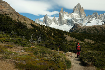 Walking toward Fitz Roy mountain, Patagonia, Argentina