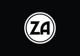 Monogram Logo Design with Bold ZA Letters Encased in Circular Borders for Modern Aesthetic on Black Backdrop