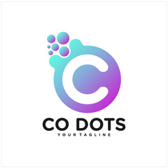 Dots Letter C Logo. C Letter Design Vector with Dots. molecule initial Letter C Logo design , Lab Logo Design Element
