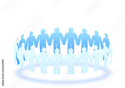 青色の手をつなぐ人物シルエット 3dイメージ Wall Mural Rrice