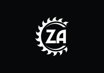 Circular Saw Blade Logo Design Showcasing the Initials ZA Against a Black Background for a Modern Aesthetic