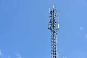 .Wireless Communication Antenna With bright sky.Telecommunication tower with antennas.High pole for...