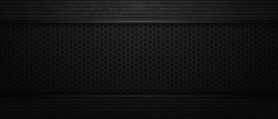 Abstract black frame with parallel stripes and polygons.