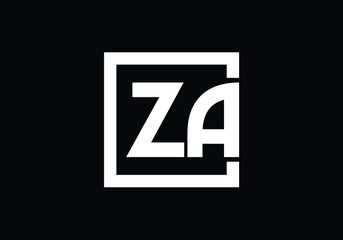 Fototapeta premium Modern Square Logo Featuring Letters ZA in Bold White on a Black Background for a Business Brand