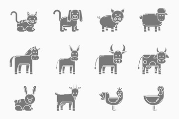 Domestic animal Icons set - Vector silhouettes of pets for the site or interface