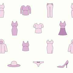 Fashion - Vector color background (seamless pattern) of women's clothing for graphic design