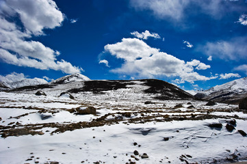 Fototapeta na wymiar nobody zone snow covered mountains in Tibet, China 