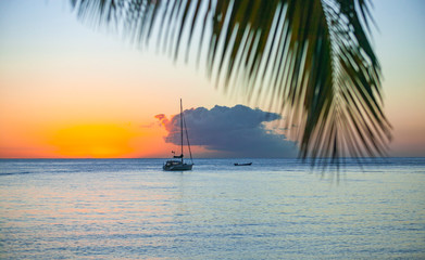 yacht anchoring during sunset in famous Rodney Bay, Saint Lucia, West Indies