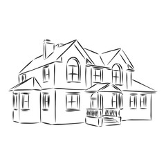 beautiful cozy house, built house realistic vector sketch illustration