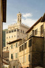Gubbio, central Italy. View of the architecture of this little town with the"Palazzo dei Consoli" a huge stone palace built in the middle age