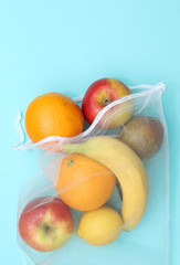 Fruits in a reusable eco friendly net bag.