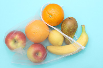 Fruits in a reusable eco friendly net bag.