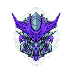 Vector illustration, Mecha head with sacred geometry pattern