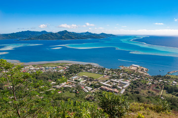 spectacular view over the barrier Reef between the Islands of Raiatea and Tahaa, Society Island, French Polynesia, South pacific Islands