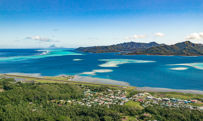 spectacular view over the barrier Reef between the Islands of Raiatea and Tahaa, Society Island, French Polynesia, South pacific Islands