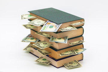 Business and finance. Book with money. Cash savings concept