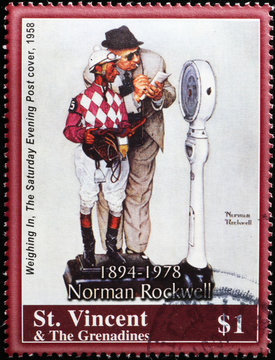 Jockey On The Scale By Norman Rockwell On Stamp