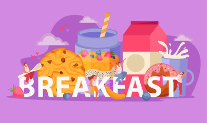 People With Breakfast Flat Concept