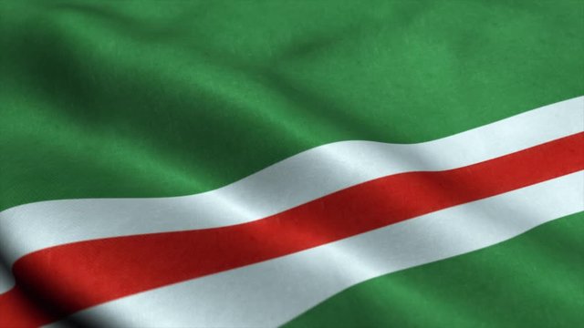 Chechen Republic of Ichkeria flag waving in the wind. National flag of Ichkeria. Sign of Chechen Republic of Ichkeria seamless loop animation. 4K