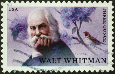 Portrait of Walt Whitman on american postage stamp
