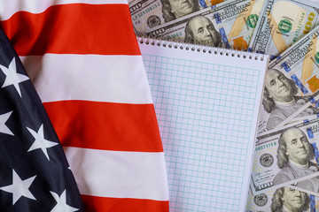 Stimulus American economic with US flag and USA dollar banknote
