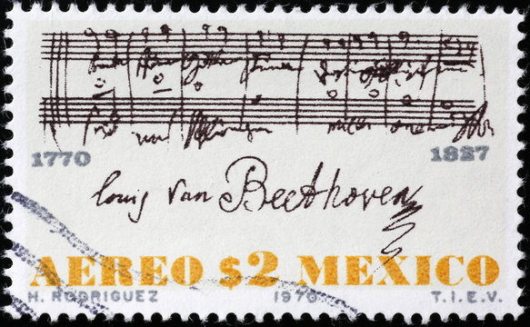 Sheet Music Signed By Beethoven On Postage Stamp