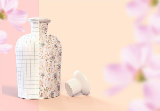 Patterned Label Perfume Bottle Mockup