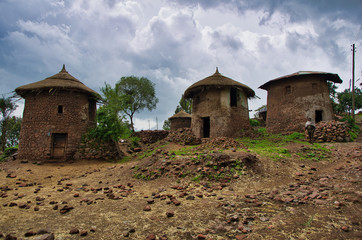 Typical rounded mud house hut, Lalibela, Ethiopia