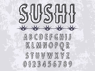 Font. Script.Typeface.alphabet .Shadow Effect.Handcrafted handwritten vector label design old style.vintage Hand Drawn.Retro Typography.Vector Illustration