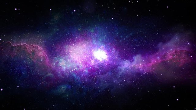 Abstract Nebula Space Travel Looped Background. Fly from universe burn to the earth near planets, Nebula Aquarius , stars and galaxy