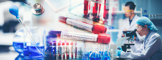 COVID-19 Coronavirus header background. Virus from Wuhan, China. panoramic banner