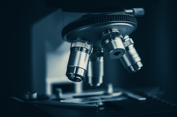 microscope close-up in science laboratory