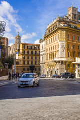 Rome, 10.11.2019, city street with transport in Sunny weather at noon