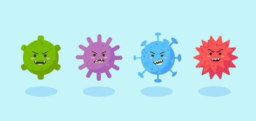 collection set cute virus or coronavirus character in flat style. world Corona virus and covid-19 outbreaking and pandemic attack concept.