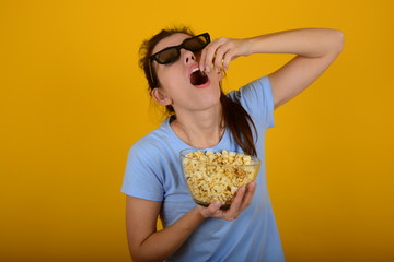 woman eating popcorn