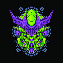 Vector illustration, Mecha head with sacred geometry pattern