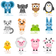Fotobehang Set of cute cartoon animals. Flat style icons © ann_precious