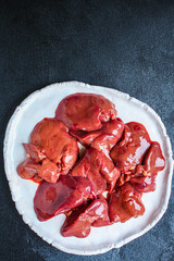 raw chicken liver
(healthy eating) keto or paleo diet menu concept background. top view. copy spaces for text