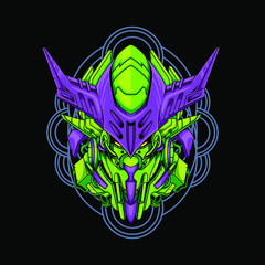 Vector illustration, Mecha head with sacred geometry pattern