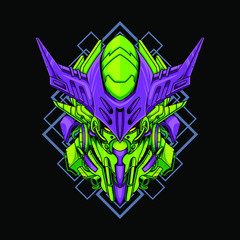 Vector illustration, Mecha head with sacred geometry pattern