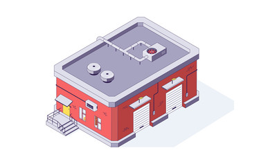 Isometric warehouse storage storehouse building. Delivery shipping logistic depot and interior vector illustration