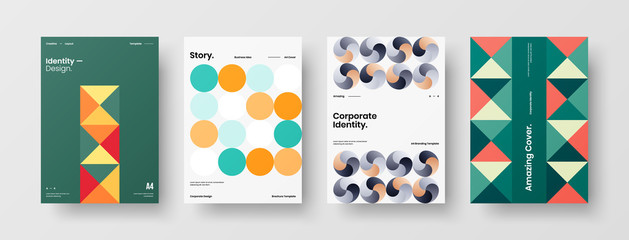 Company identity brochure template collection. Business presentation vector A4 vertical orientation front page mock up set. Corporate report cover abstract geometric illustration design layout bundle.