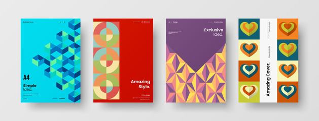 Obraz premium Company identity brochure template collection. Business presentation vector A4 vertical orientation front page mock up set. Corporate report cover abstract geometric illustration design layout bundle.