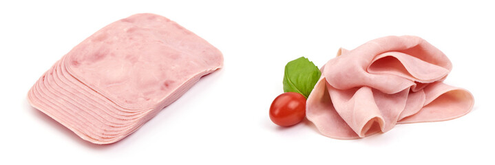 Sliced boiled ham, isolated on white background