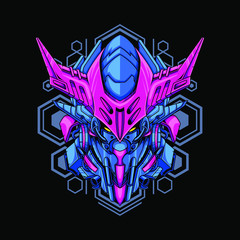 Vector illustration, Mecha head with sacred geometry pattern