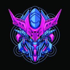 Vector illustration, Mecha head with sacred geometry pattern