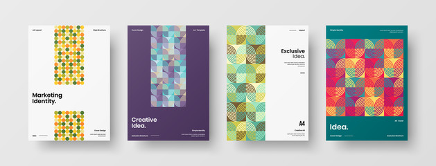 Obraz premium Company identity brochure template collection. Business presentation vector A4 vertical orientation front page mock up set. Corporate report cover abstract geometric illustration design layout bundle.